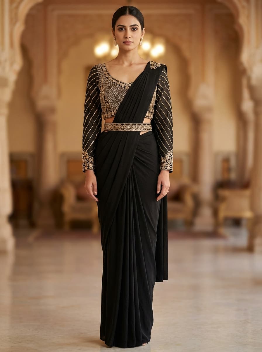 Elegant Black Party Wear Saree with Embellished Blouse